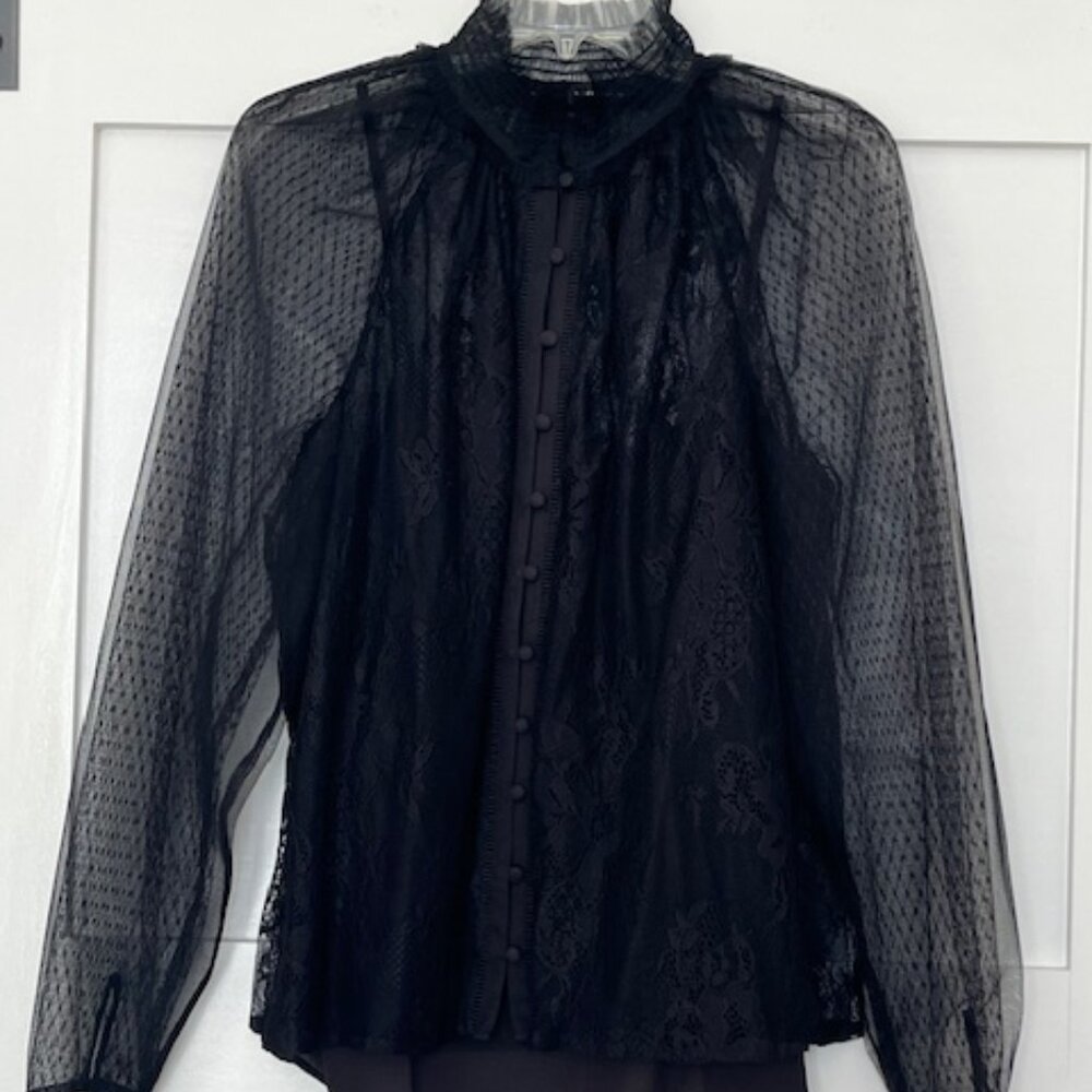 WHBM Ruffle Neck Lace Button Down w/ Camisole